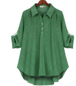 European and American Foreign Trade Women's Spring and Autumn New Two-color Fabric Shirt Large Size Loose Slimming Mid-length All-match Top