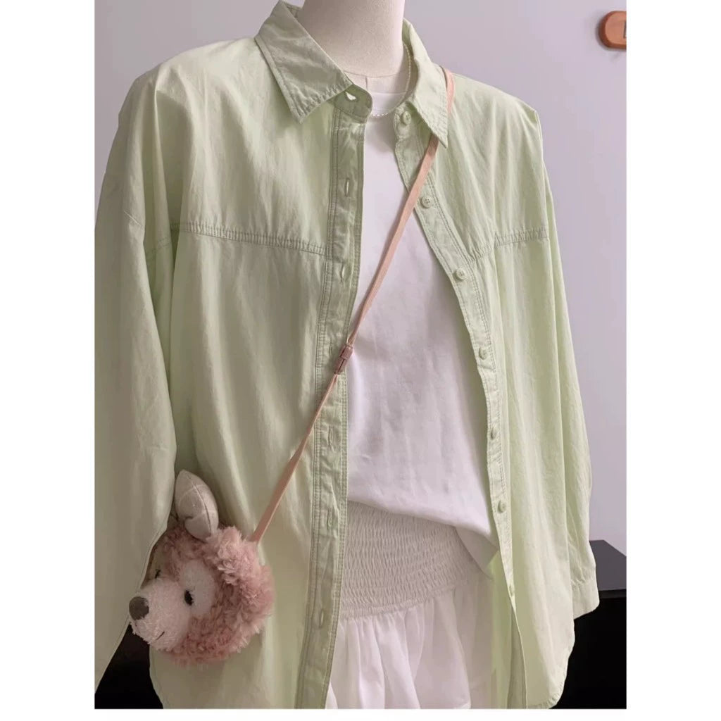 Cross-Border Pure Cotton Solid Color Women's Loose Casual Slimming Versatile Layered Sun Protection Shirt Top Wholesale