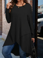 In-Stock Plus-Size 2026 European and American New Style Amazon Asymmetrical Hem Casual Loose Long-Sleeve Solid Color Top