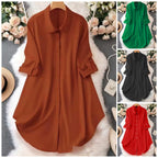 【】2024 Cross-Border New Product Amazon Chiffon Shirt with Five-Quarter Sleeves, Loose Button-Down Mid-Length Shirt with Seven-Quarter Sleeves