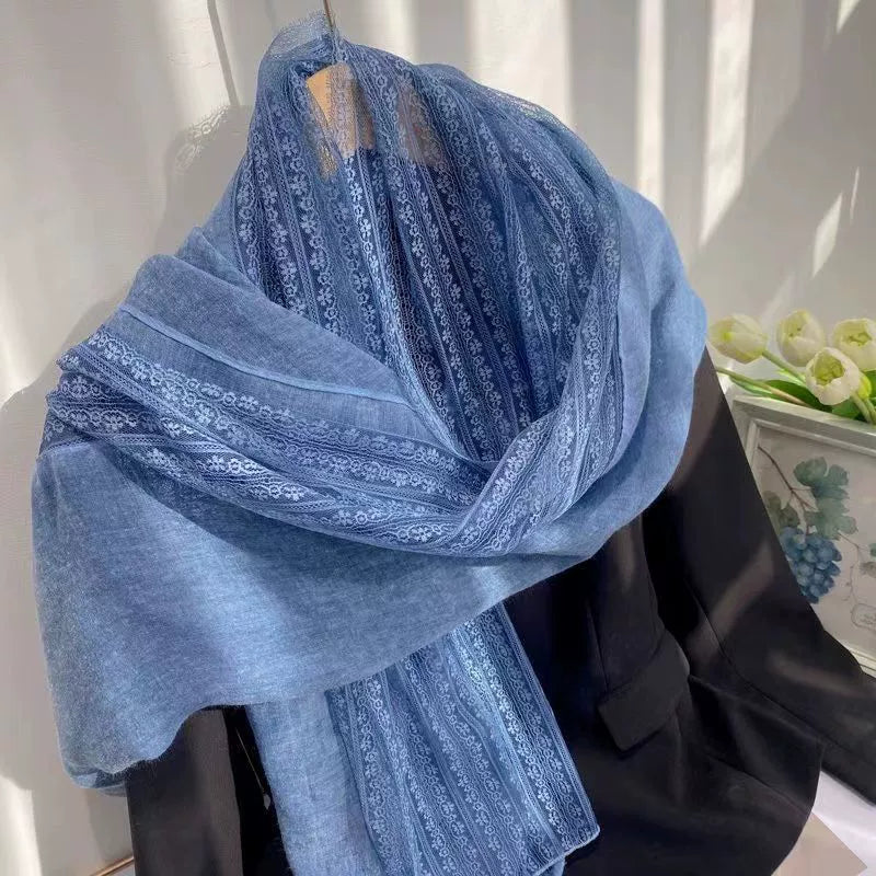 French lace cotton and linen scarf Spring and Autumn new artistic shawl women's autumn and winter thin scarf fashion scarf winter