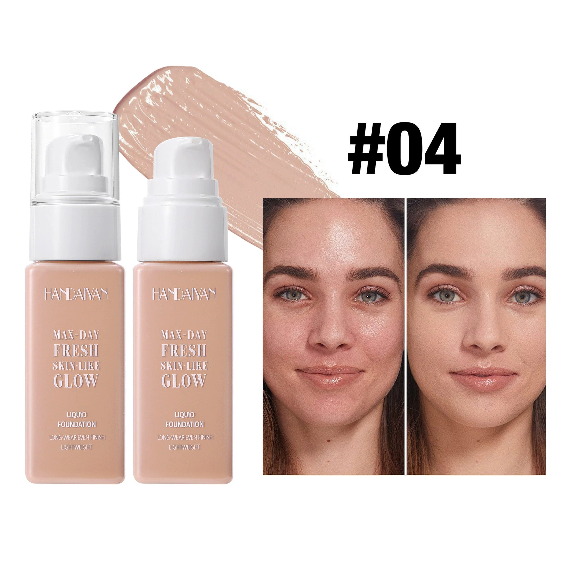 HANDAIYAN square bottle foundation, brightening skin tone, long-lasting, waterproof, and colorfast.