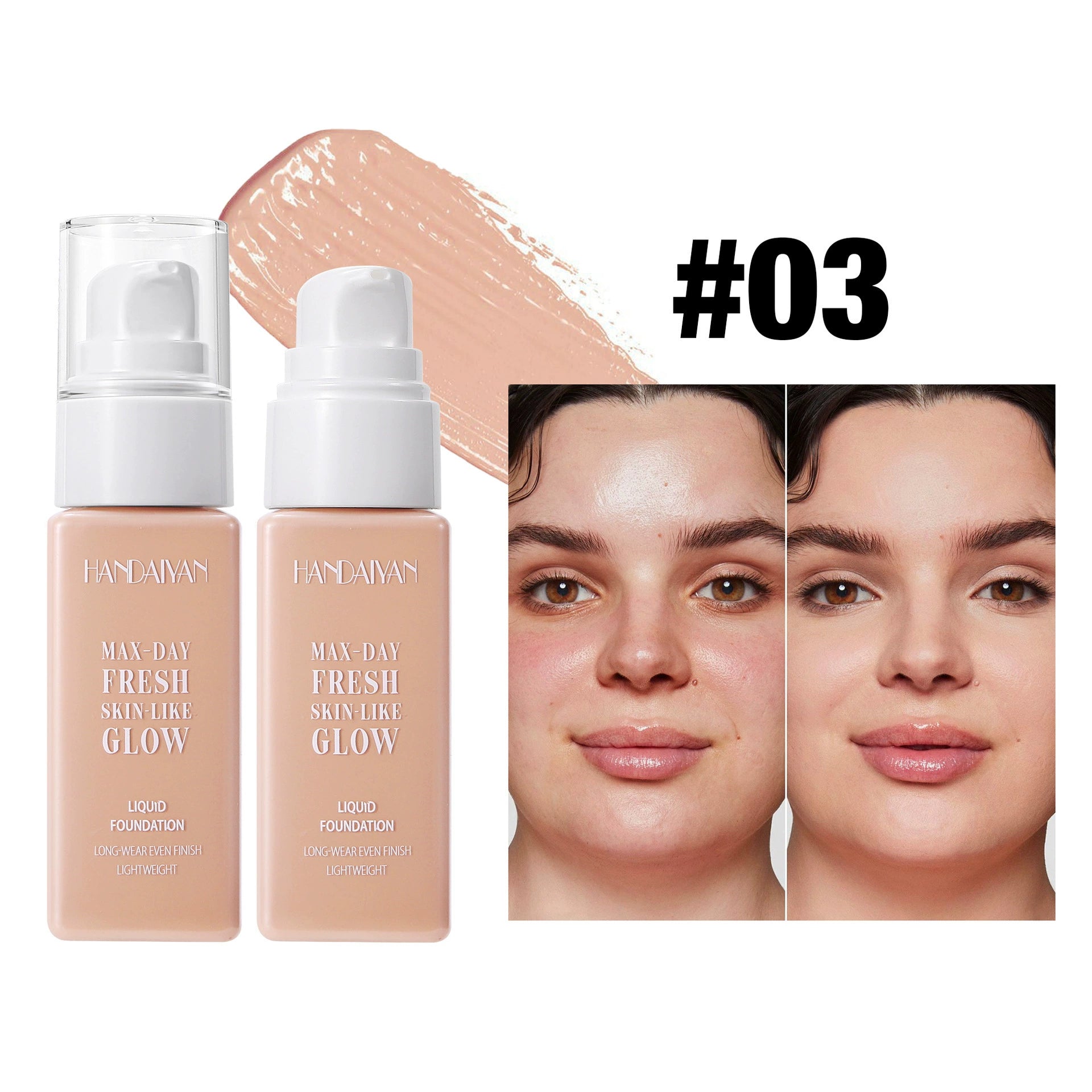 HANDAIYAN square bottle foundation, brightening skin tone, long-lasting, waterproof, and colorfast.