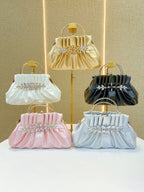 New European and American Retro Diamond-encrusted Women's Hand Bag Pleated Socialite Hand Bag Fashionable Shoulder Crossbody Bag Evening Bag