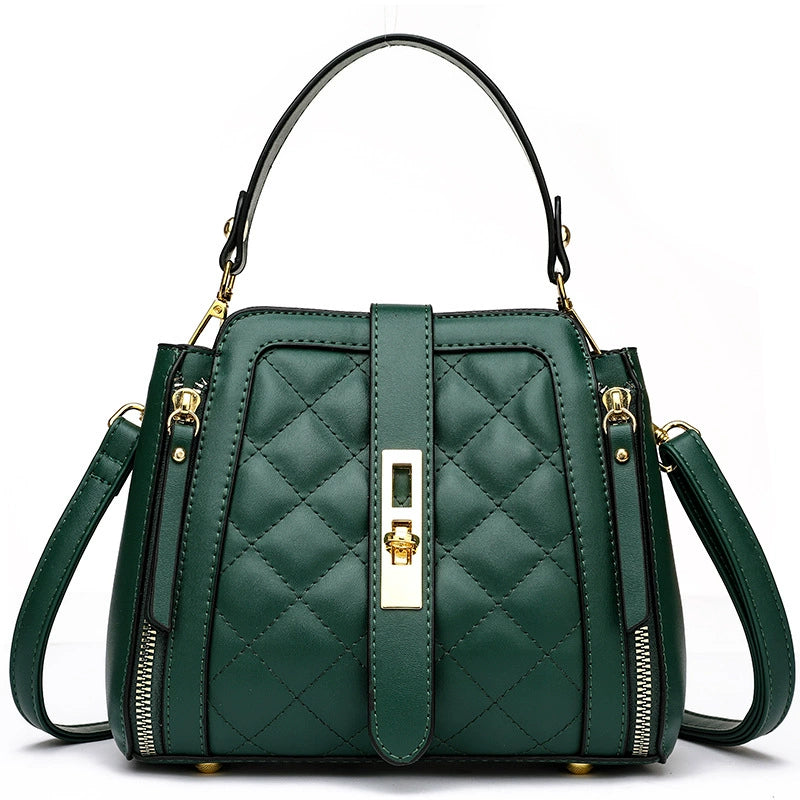 Women's Small Bag New Fashion Shoulder Bag Crossbody Bag Rhombus Embroidery Thread Simple High-End Portable Bucket Bag for Women