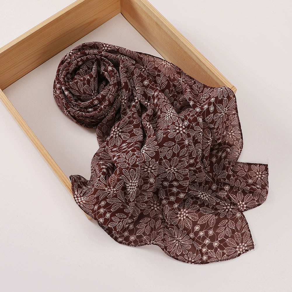 New Malaysian Pearl Chiffon Silk Scarf Rose Print Hijab Hui Turban Gauze Scarf Wholesale