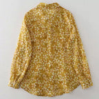 Real Shot Cotton Linen Linen Floral Shirt Joker Good Quality Autumn New Artistic 2024 French Yellow Printed Shirt