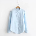 2025 Autumn New Versatile Stand Collar Cotton Shirt for Women, Long Sleeve, Fresh College Style Student Shirt for Layering