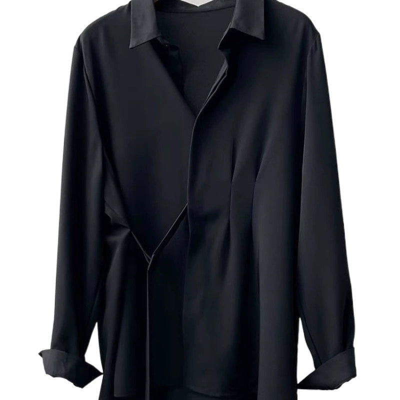 Draped Shirt Women's Long-sleeved Design Niche 2024 Autumn Loose Casual Lace-up French Top