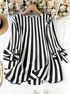 2025 European and American New Style Amazon Cross-Border Supply Ebay Best-Selling Autumn and Summer Striped Three-Quarter Sleeve Casual Shirt
