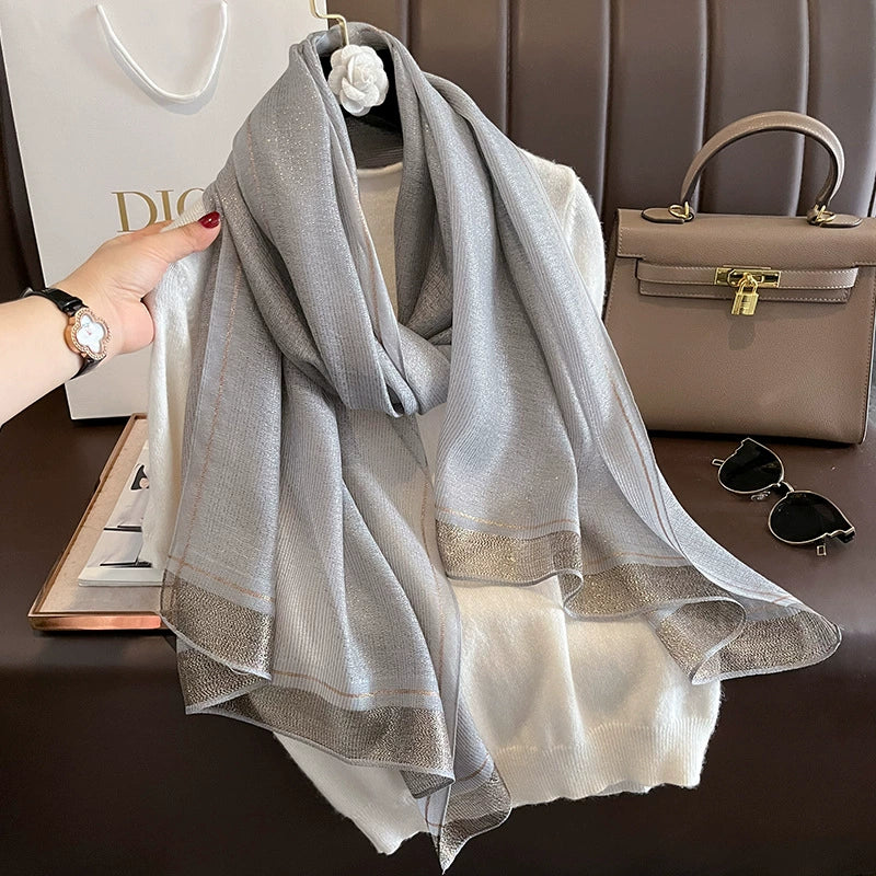 2023 Autumn and Winter New Silk Scarf Women's Long Warm Elegant Fashion Scarf Thin Air Conditioning Shawl Scarf