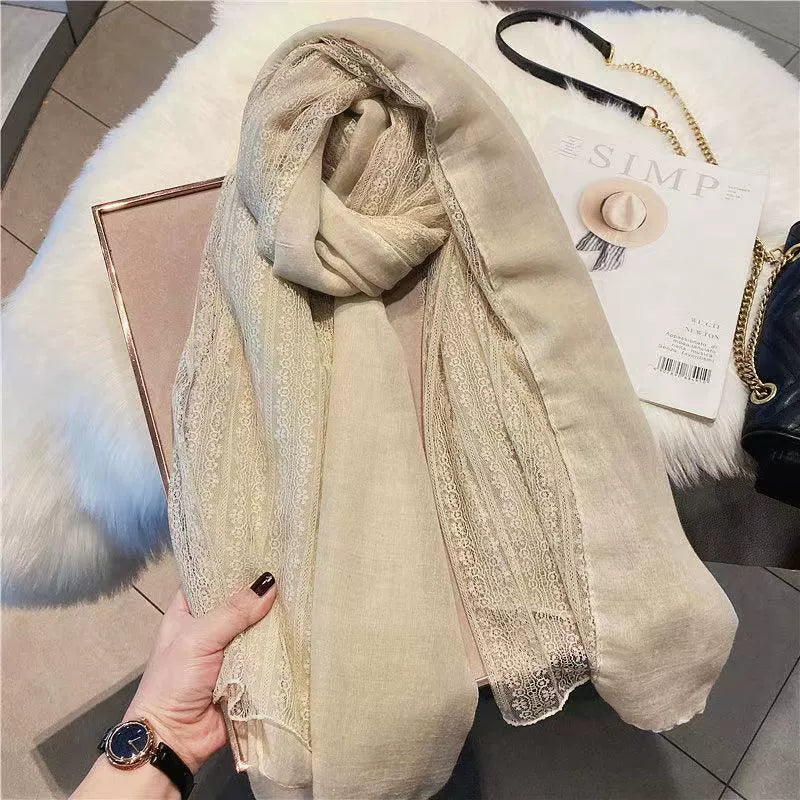 French lace cotton and linen scarf Spring and Autumn new artistic shawl women's autumn and winter thin scarf fashion scarf winter