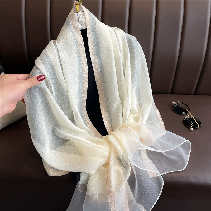 New Korean style solid color all-match silk scarf women's long scarf gold silk sequined silk wool scarf spring and autumn sun protection shawl batch