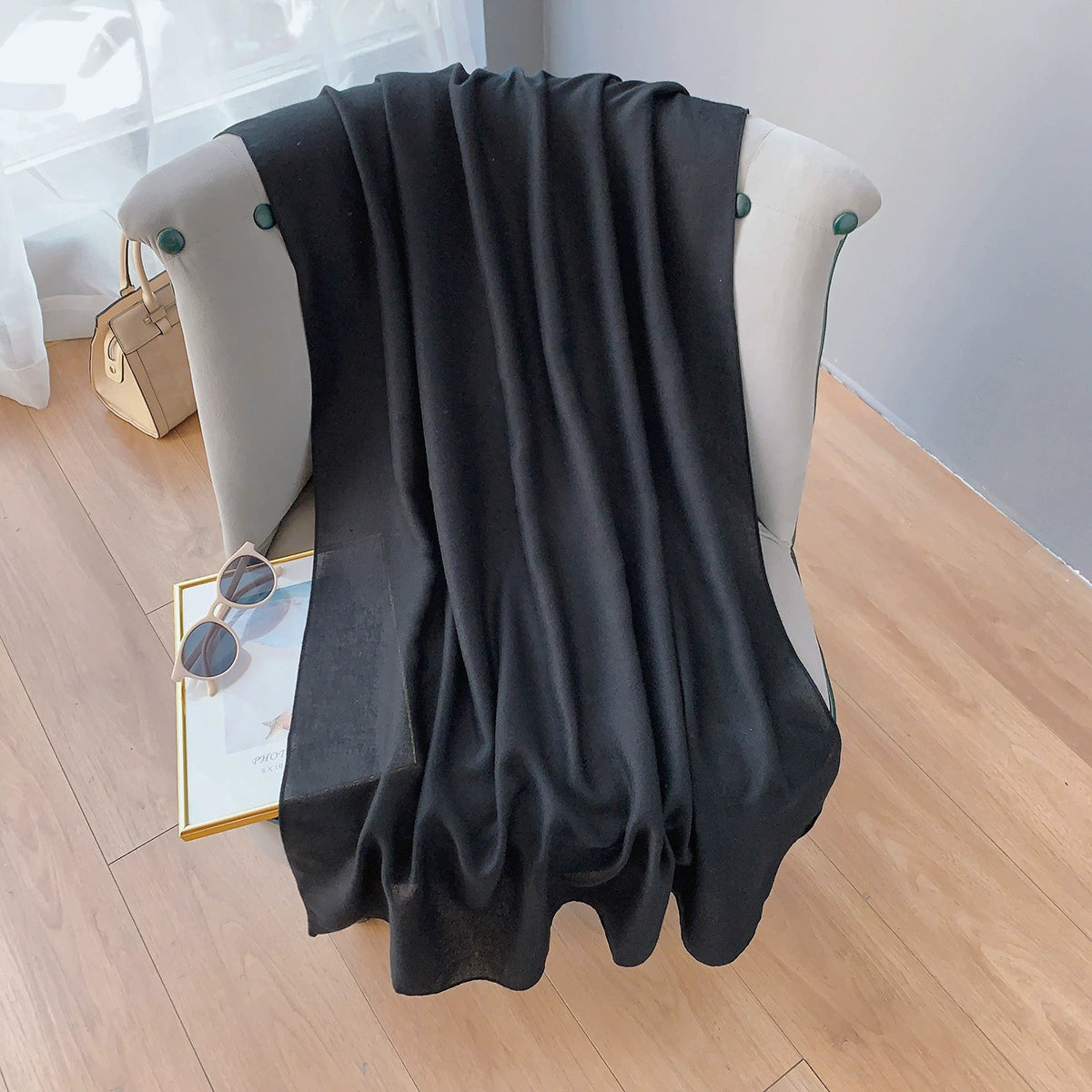 Cotton and Linen Scarf Women's Spring and Summer Artistic Korean-style Long Solid Color Shawl Thin All-match Neck Protecting Silk Scarf for Air-conditioned Room