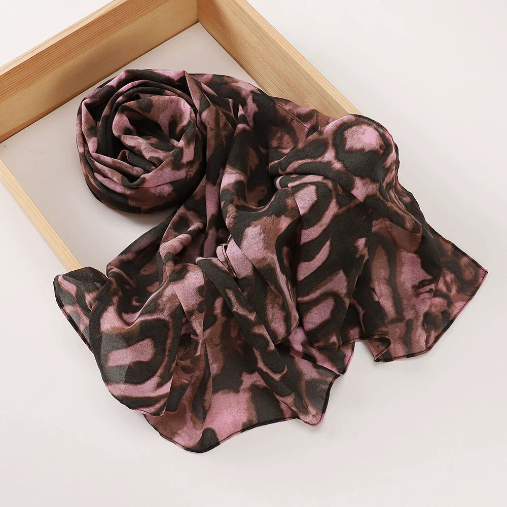 New Malaysian Pearl Chiffon Silk Scarf Rose Print Hijab Hui Turban Gauze Scarf Wholesale