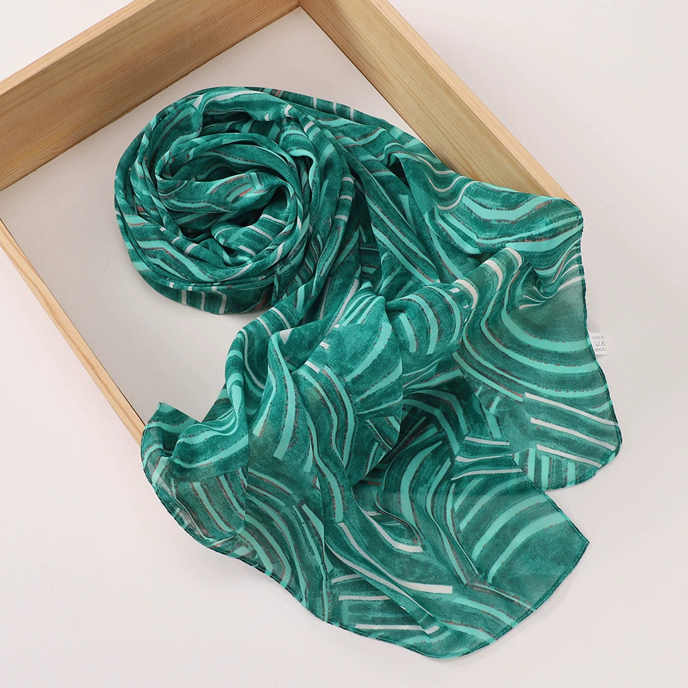 New Malaysian Pearl Chiffon Silk Scarf Rose Print Hijab Hui Turban Gauze Scarf Wholesale