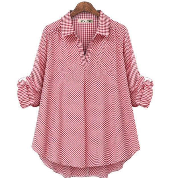 Aliexpress Amazon 2020 Export Autumn New European and American Plus Size Women's Long-sleeved Tops Loose Plaid Shirts