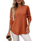 Women's Autumn and Winter New Loose Waffle Casual Versatile T-Shirt Knitted Long Sleeves