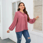 2022 European and American Style Cross-Border Trade Solid Color Woven Elegant Commuter Off-Shoulder Korean Version Long-Sleeve Chiffon Blouse Plus Size