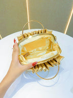 New European and American Retro Diamond-encrusted Women's Hand Bag Pleated Socialite Hand Bag Fashionable Shoulder Crossbody Bag Evening Bag