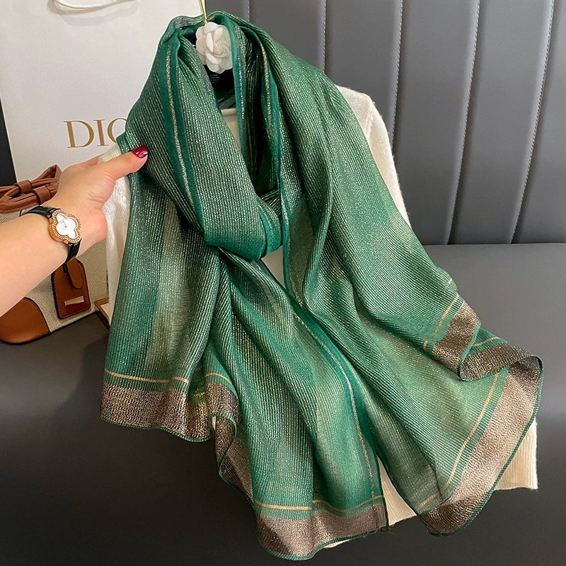 2023 Autumn and Winter New Silk Scarf Women's Long Warm Elegant Fashion Scarf Thin Air Conditioning Shawl Scarf