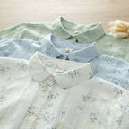2025 Spring and Autumn New Fresh Style Floral Print Cotton Shirt Women's Long Sleeve Lapel Commuter Printed Shirt Top