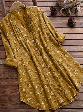 2019 Amazon AliExpress Explosions Women's Shirt New Cotton and Linen Floral Long Loose Shirt