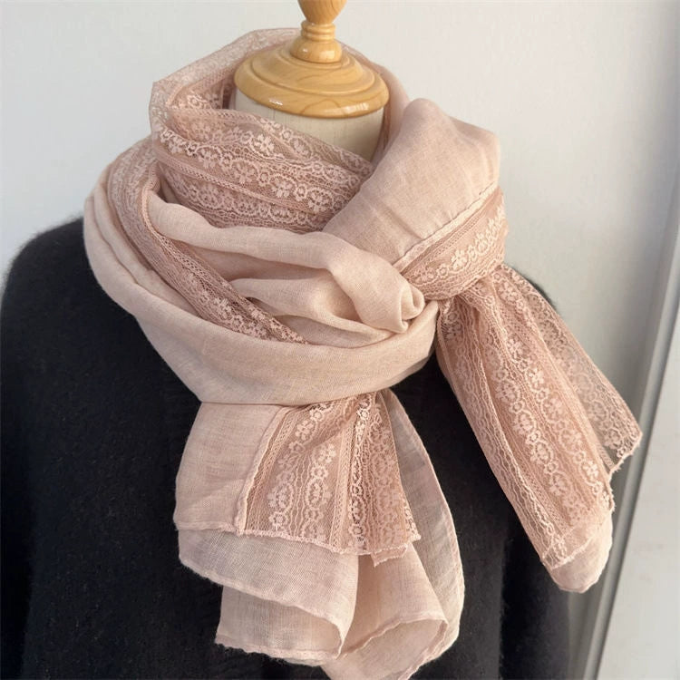French lace cotton and linen scarf Spring and Autumn new artistic shawl women's autumn and winter thin scarf fashion scarf winter