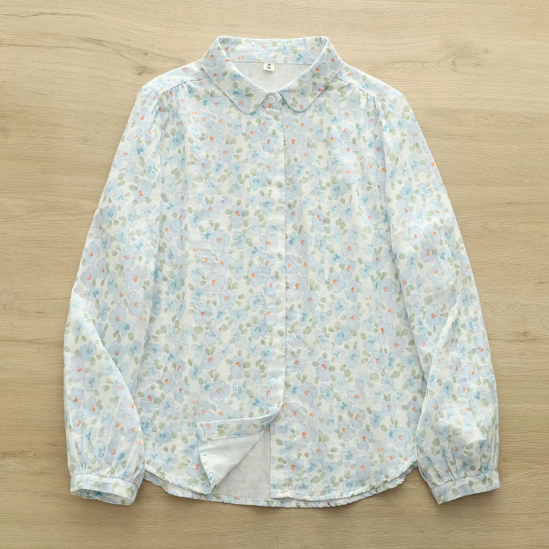 2025 New Autumn Clothing Japanese Style Sweet Floral Pure Cotton Double-Layer Cotton Gauze Shirt Women's Long-Sleeved Hidden Button Cotton Gauze Shirt