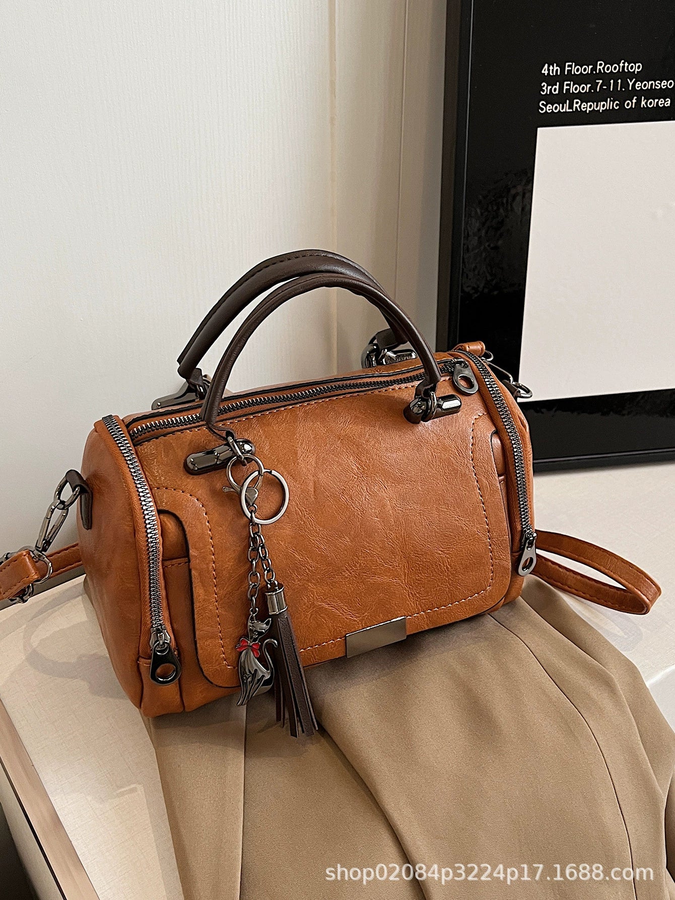 Cross-Border 2025 New Retro Texture Tassel Design Solid Color Stitching Women's Cross-Body Bag Pillow Bag Shoulder Bag