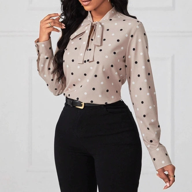 Stylish and chic tops with unique and exquisite polka dot tie-front high-end shirts, available for cross-border trade in Europe and America.