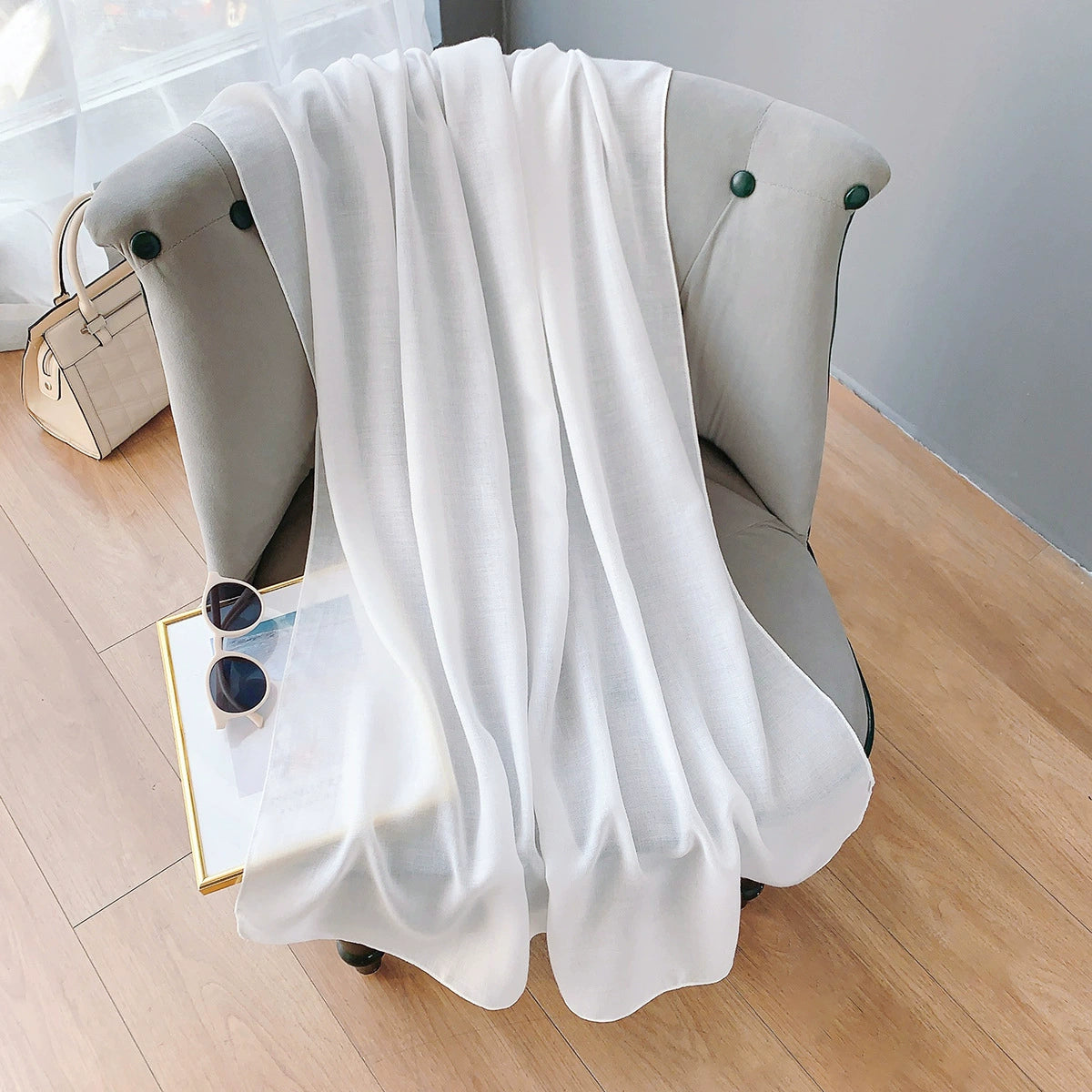 Cotton and Linen Scarf Women's Spring and Summer Artistic Korean-style Long Solid Color Shawl Thin All-match Neck Protecting Silk Scarf for Air-conditioned Room