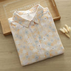 Fresh Flower double-layer cotton yarn cardigan long-sleeved shirt for women 2024 spring new casual slimming top