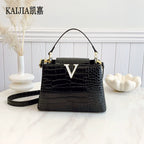 High-End Women's Crocodile-Pattern Bucket Bag with Interlayer, Cross-Border Trend V-Shaped Hardware, Light Luxury Women's Bag