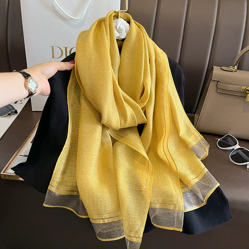 2023 Autumn and Winter New Silk Scarf Women's Long Warm Elegant Fashion Scarf Thin Air Conditioning Shawl Scarf