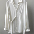 Draped Shirt Women's Long-sleeved Design Niche 2024 Autumn Loose Casual Lace-up French Top