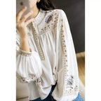 2026 Spring and Autumn New Fashion Versatile Printed Shirt for Women, Stand Collar Bohemian Style Loose Chic Top
